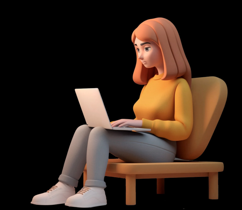 desenho de mulher sentada usando um laptop